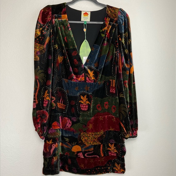 Farm Rio Crazy Mix Velvet Mini Dress - Picture 2 of 14